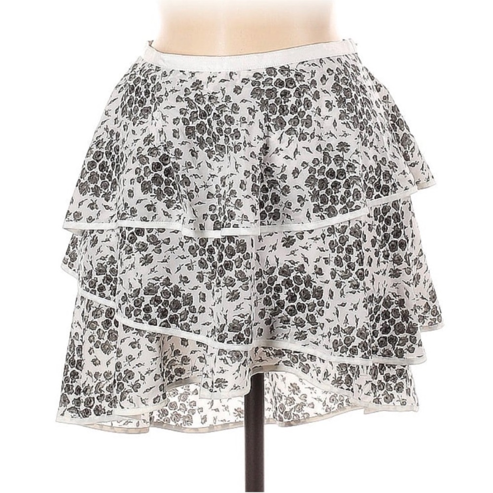 Club Monaco Silk Skirt black‎ white floral tiered